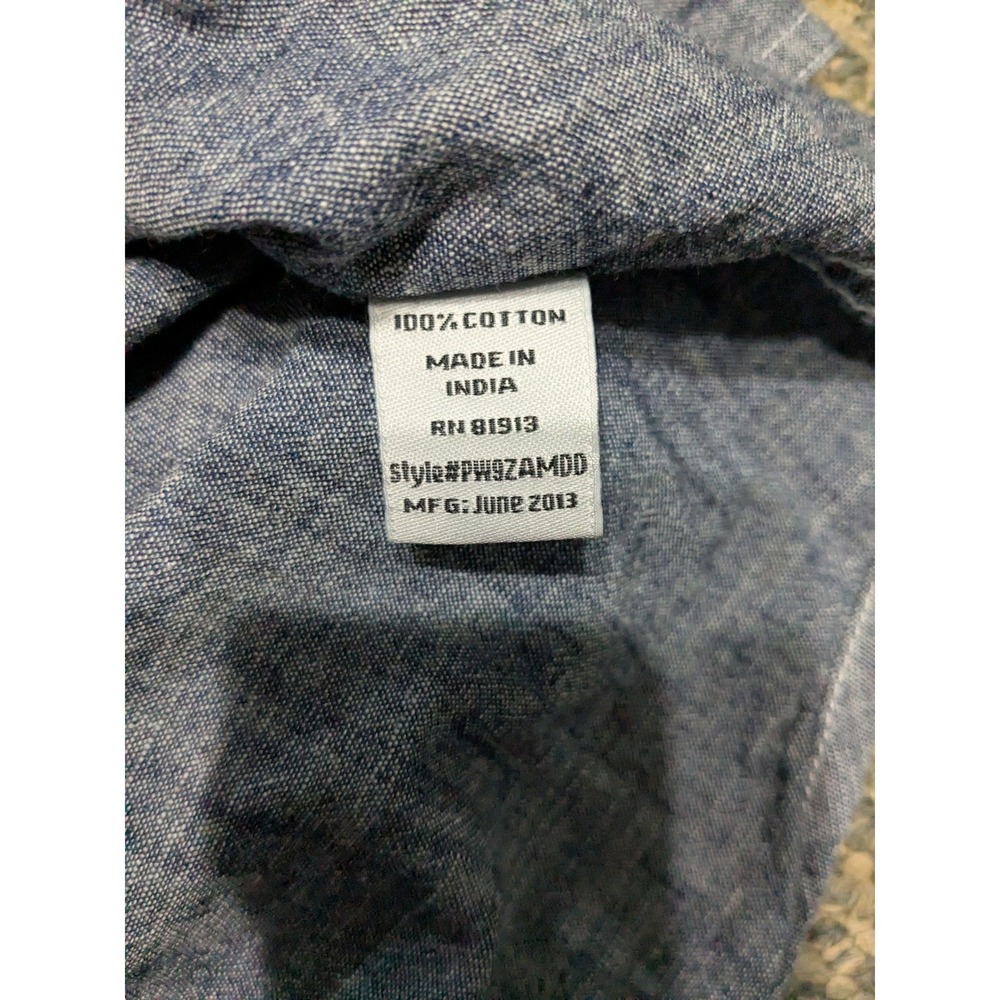 PD&C Mens Blue Chambray Western Button Down Shirt XL PW9ZAMDD Roll Tab Sleeve - Picture 5 of 7